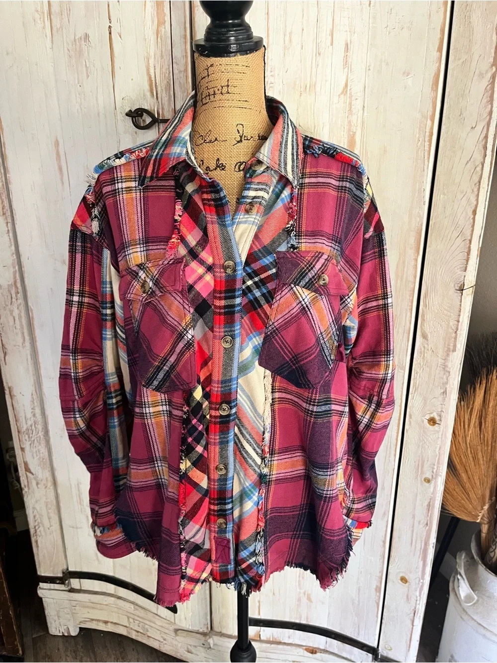 Free People We the Free patched up plaid button down shirt